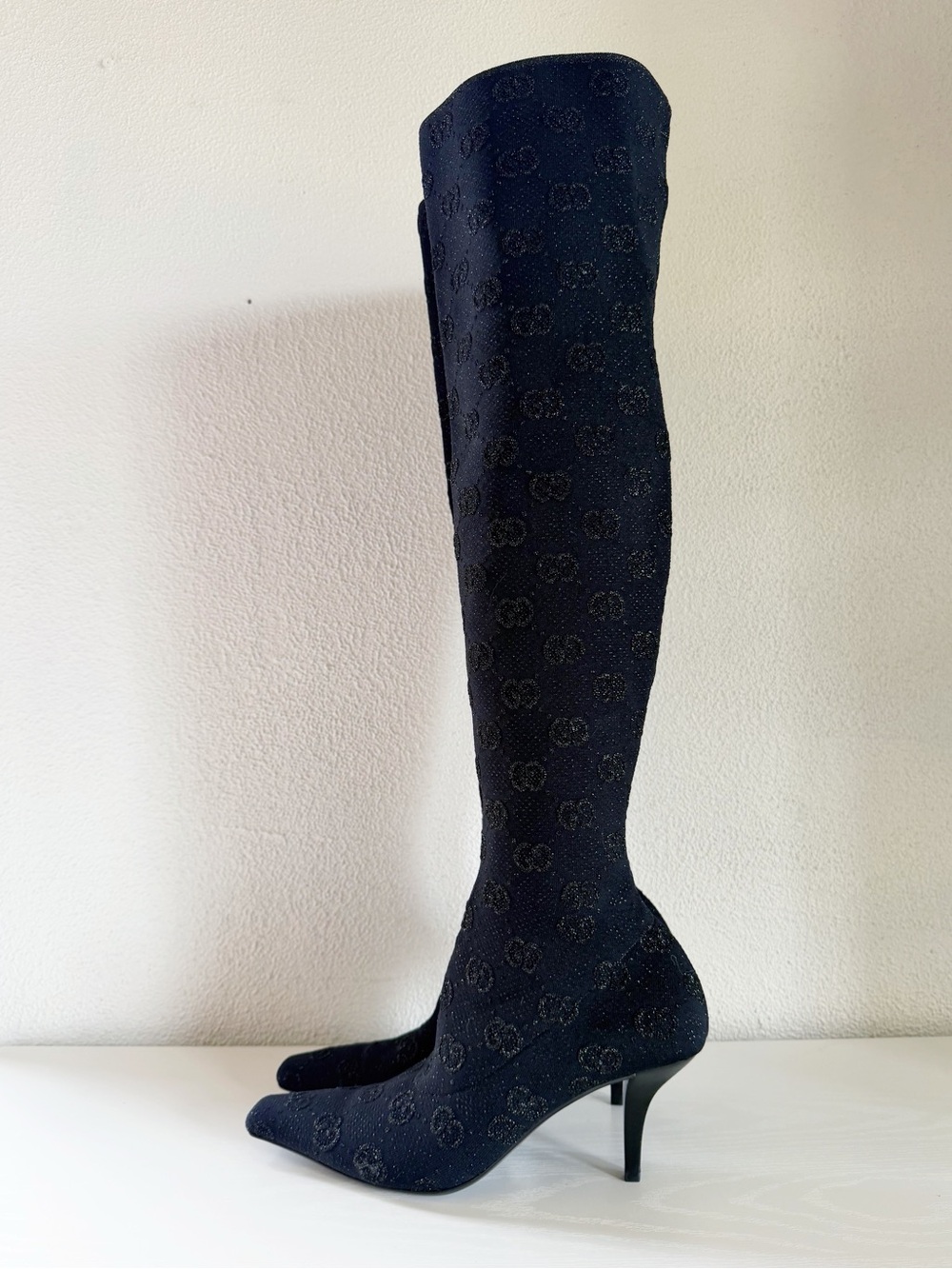 Gucci Demi GG Jacquard Monogram Over The Knee Sock Boots EU 39